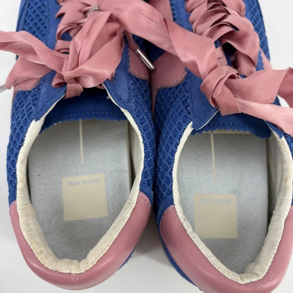 Dolce Vita Notice Sneakers Women Size 10 Blue Pink Mesh Ribbon Lace Up